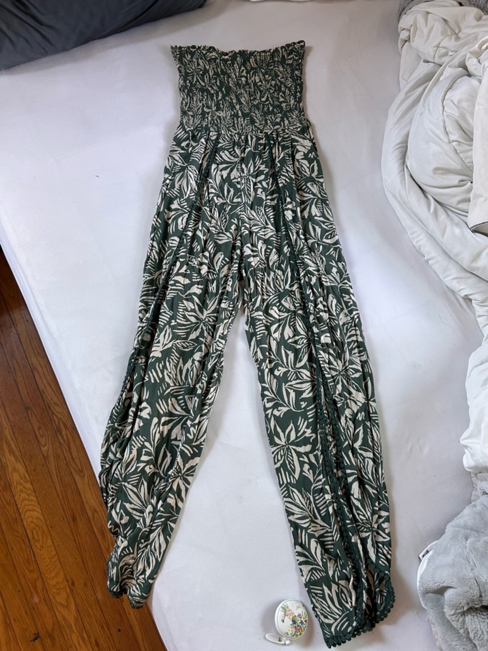 Angie Green Leaf-Print Wide Leg Jumpsuit